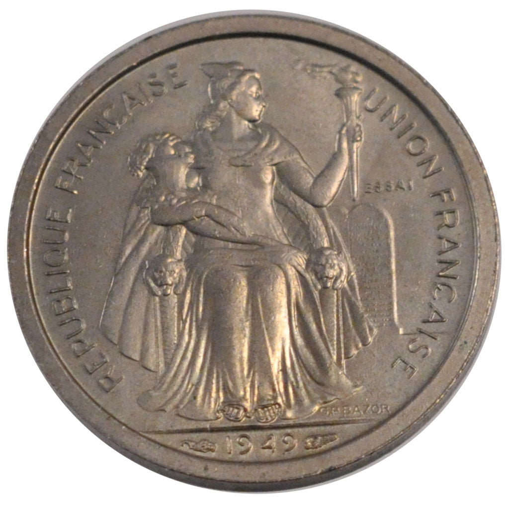 FRENCH OCEANIA, Franc, 1949, KM #E8, MS(65-70), Copper-Nickel, Lecompte #17,...