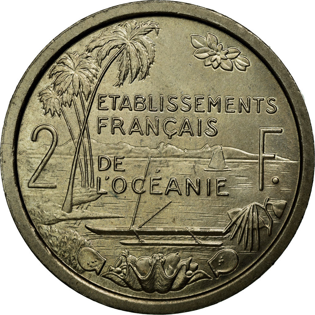 Coin, FRENCH OCEANIA, 2 Francs, 1949, MS(60-62), Copper-nickel, Lecompte:20