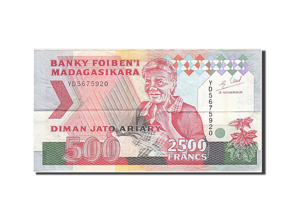 Madagascar, 2500 Francs = 500 Ariary, 1993, KM #72Aa, VF(20-25), YD 5675920