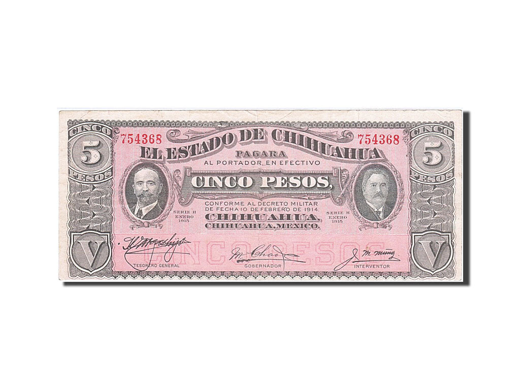 Banknote, Mexico - Revolutionary, 5 Pesos, 1915, 1915-01-01, EF(40-45)