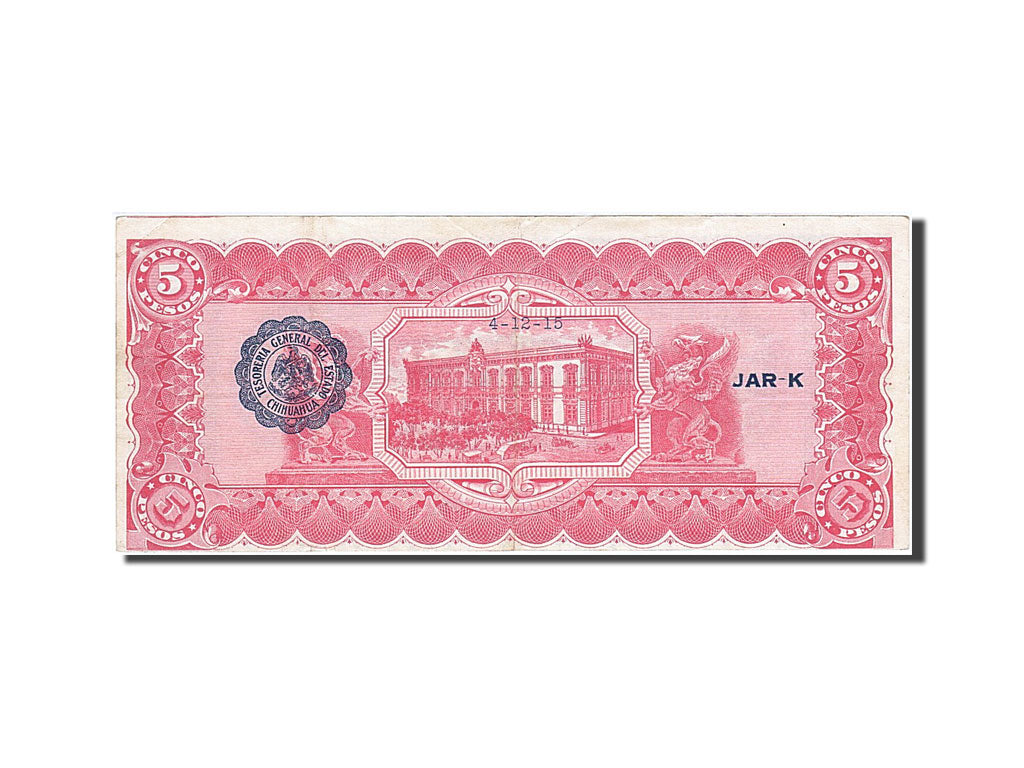 Banknote, Mexico - Revolutionary, 5 Pesos, 1915, 1915-01-01, EF(40-45)