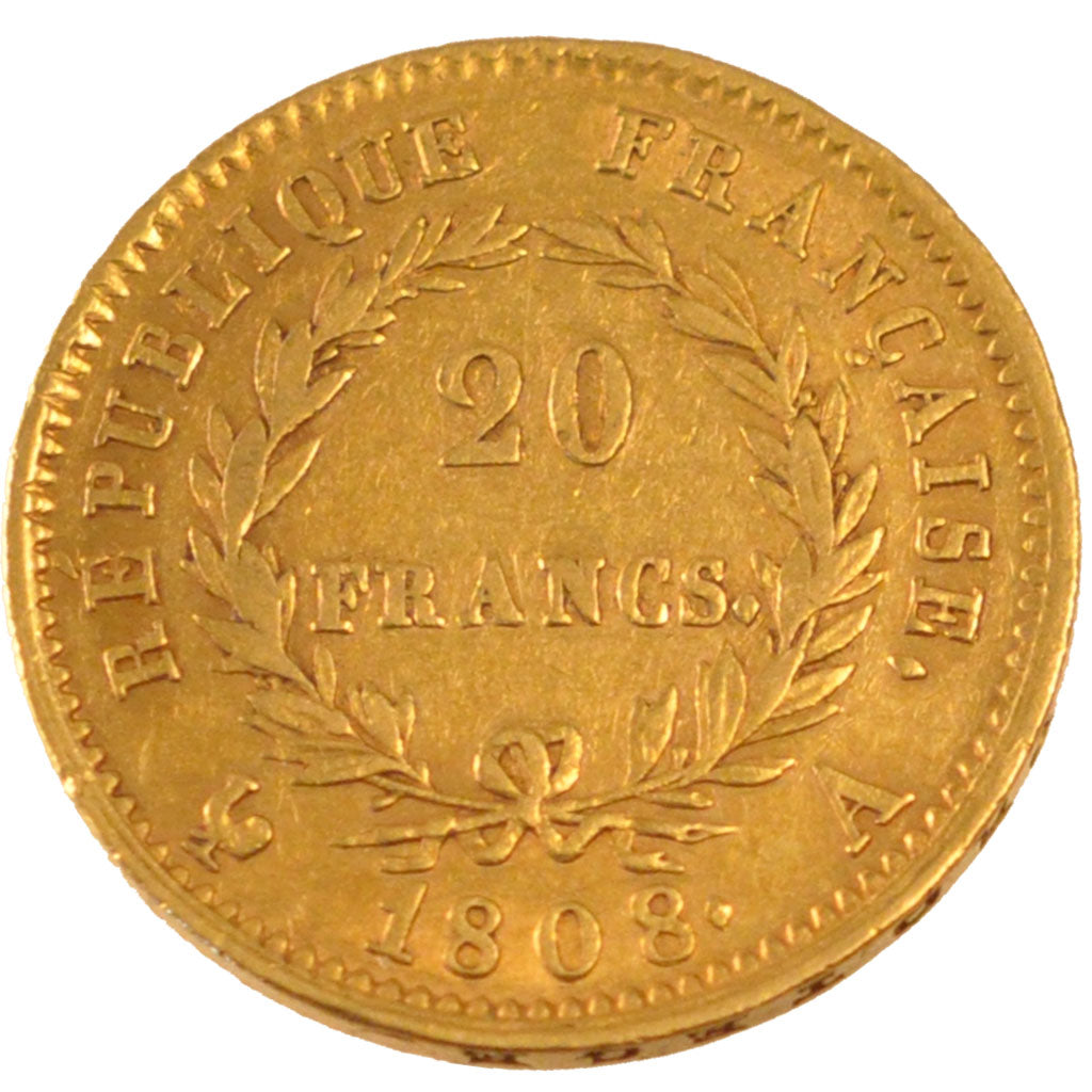 FRANCE, Napoléon I, 20 Francs, 1808, Paris, KM #687.1, EF(40-45), Gold, Gadoury