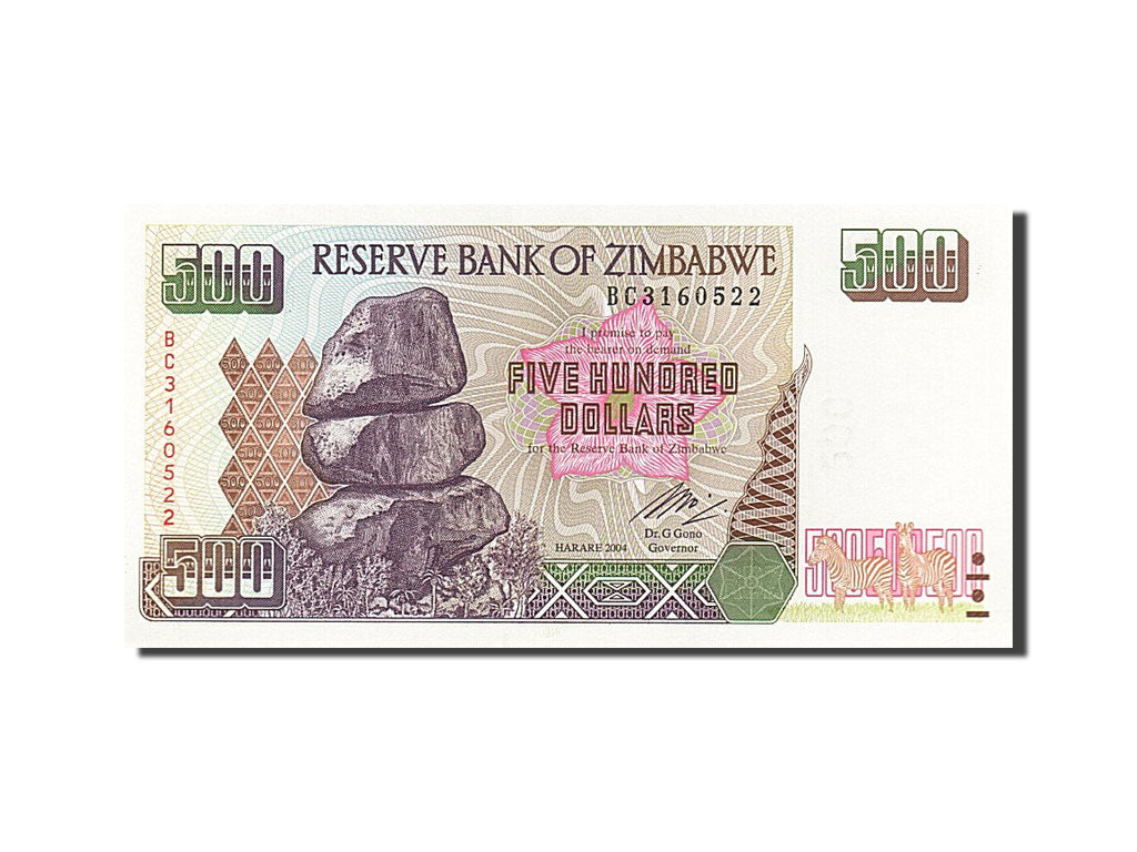Banconote, Zimbabwe, 500 Dollars, 2004, FDS