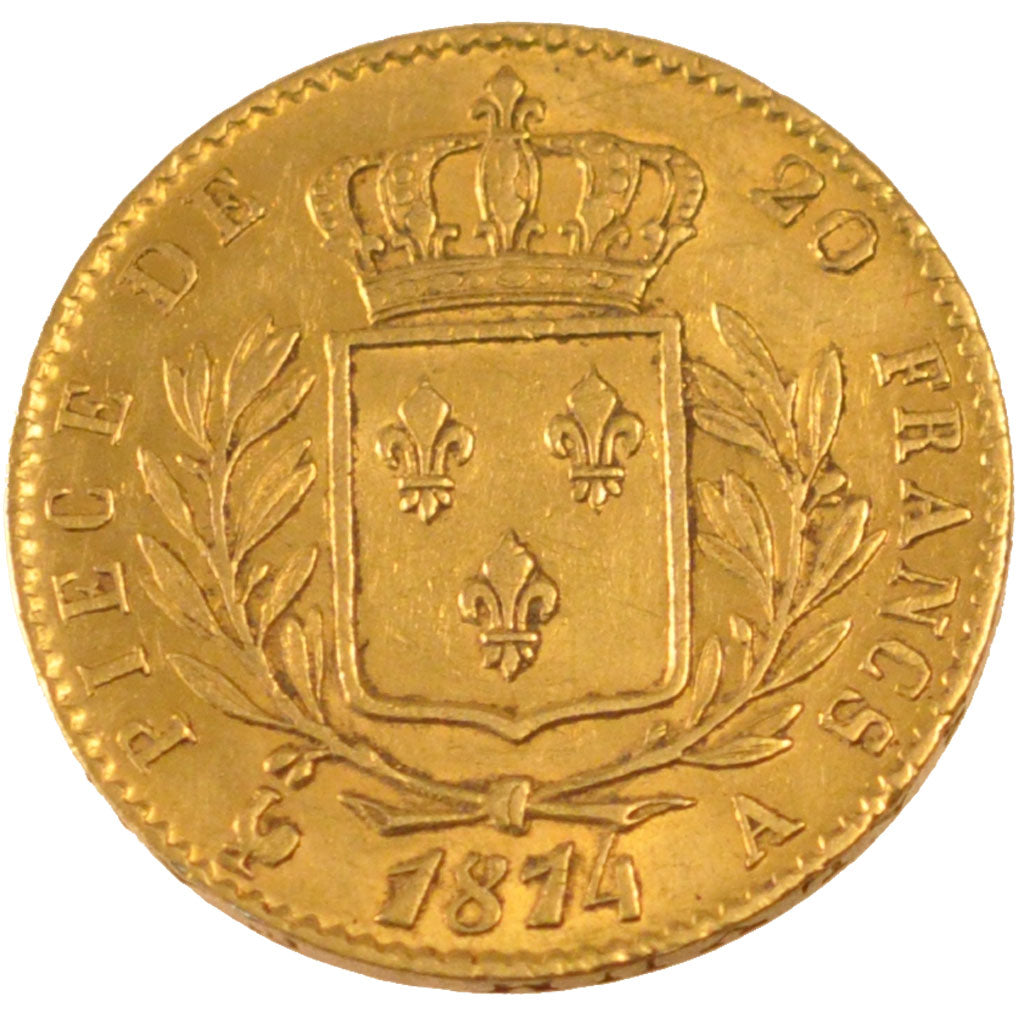 Francia, Louis XVIII, Louis XVIII, 20 Francs, 1814, Paris, BB, Oro, Gadoury:1026