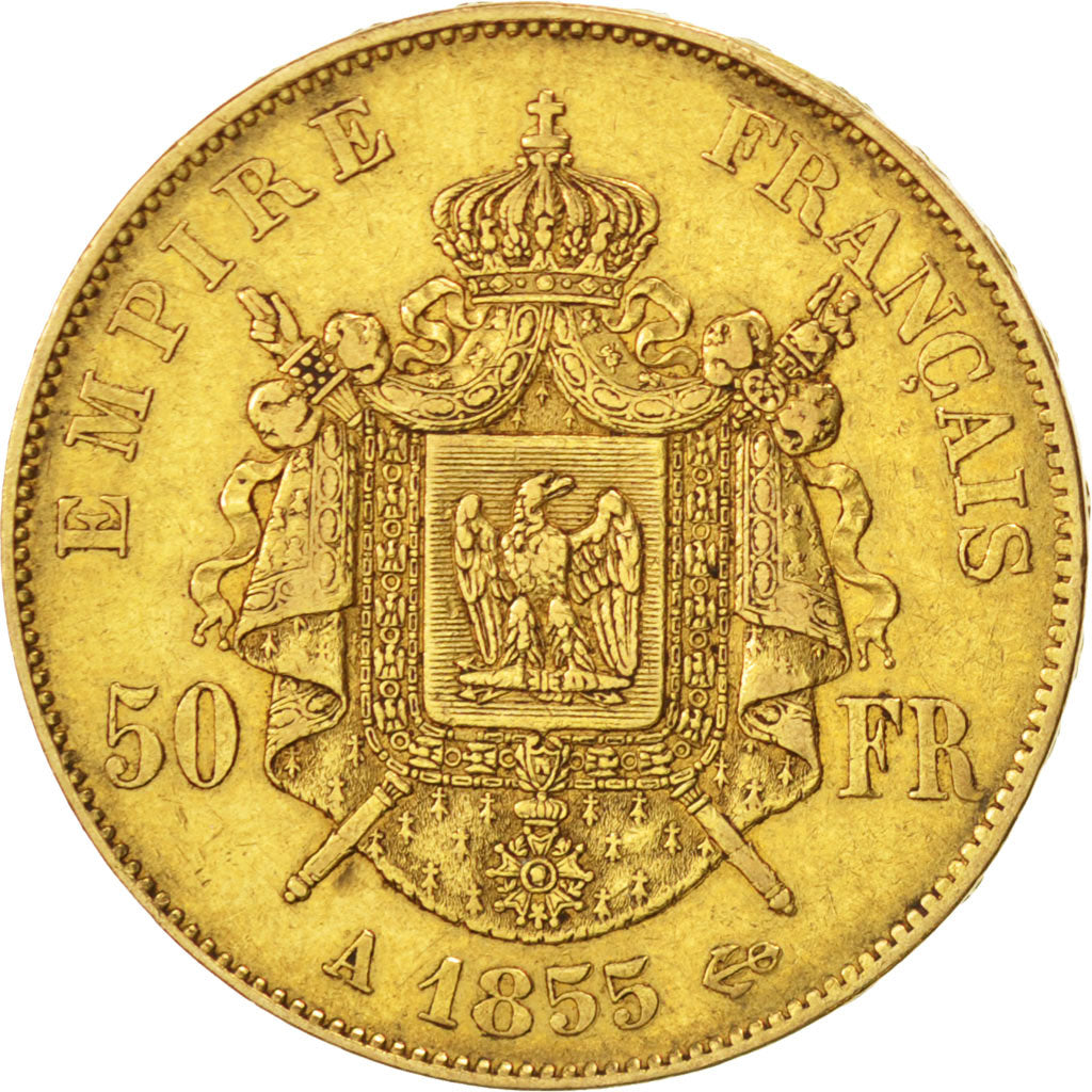 FRANCE, Napoléon III, 50 Francs, 1855, Paris, KM #785.1, EF(40-45), Gold, Gadour