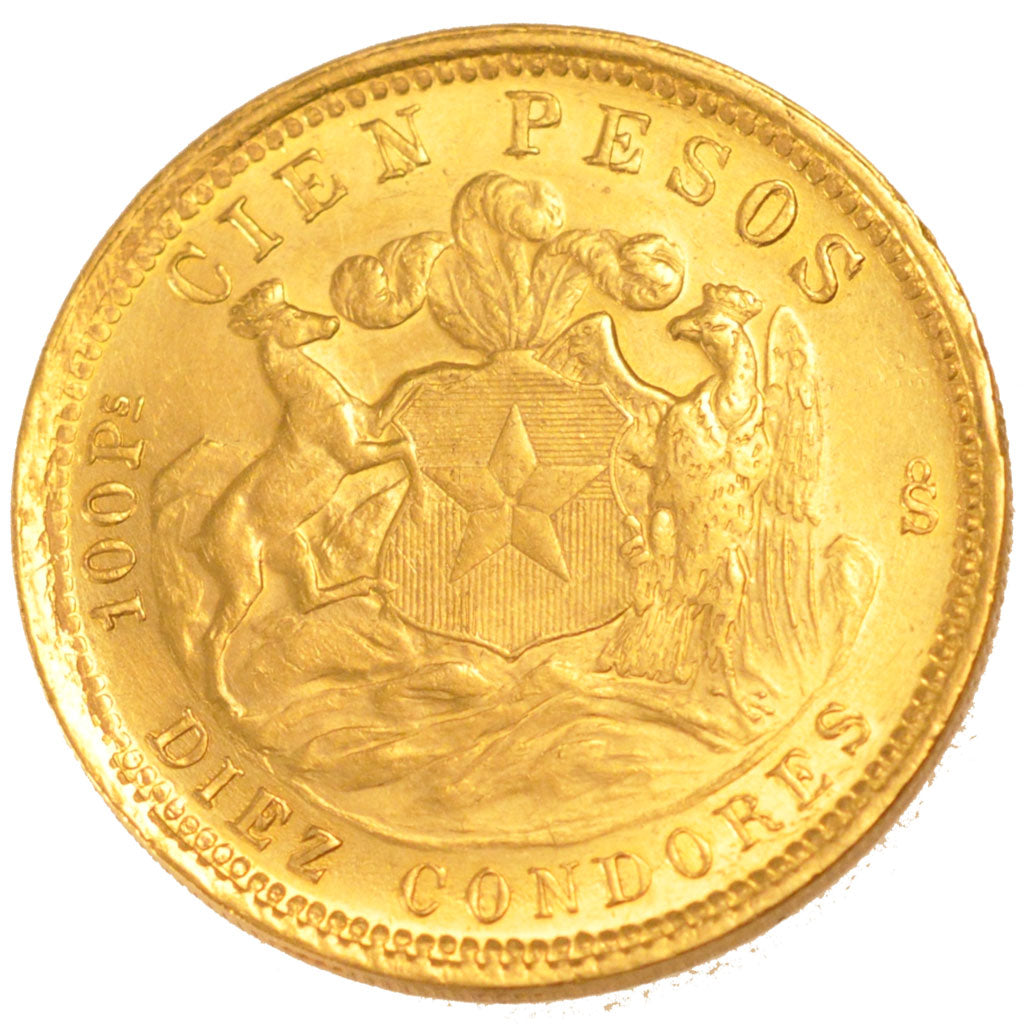 CHILE, 100 Pesos, 1926, Santiago, KM #170, AU(55-58), Gold, 31, 20.35