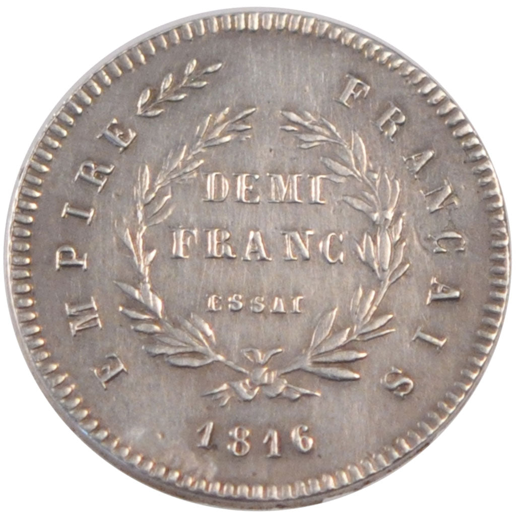 FRANCE, Demi Franc, 1816, Brussels, AU(55-58), Silver, Gadoury #400, 2.35