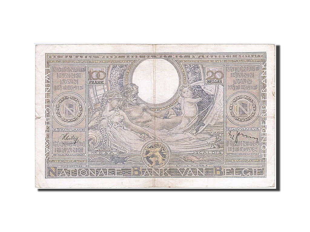 Belgium, 100 Francs-20 Belgas, 1938, KM #107, 1938-10-08, VF(20-25), 4957.0.695