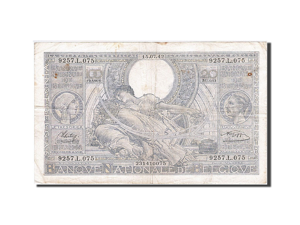 Banknote, Belgium, 100 Francs-20 Belgas, 1942, 1942-07-15, VF(30-35)