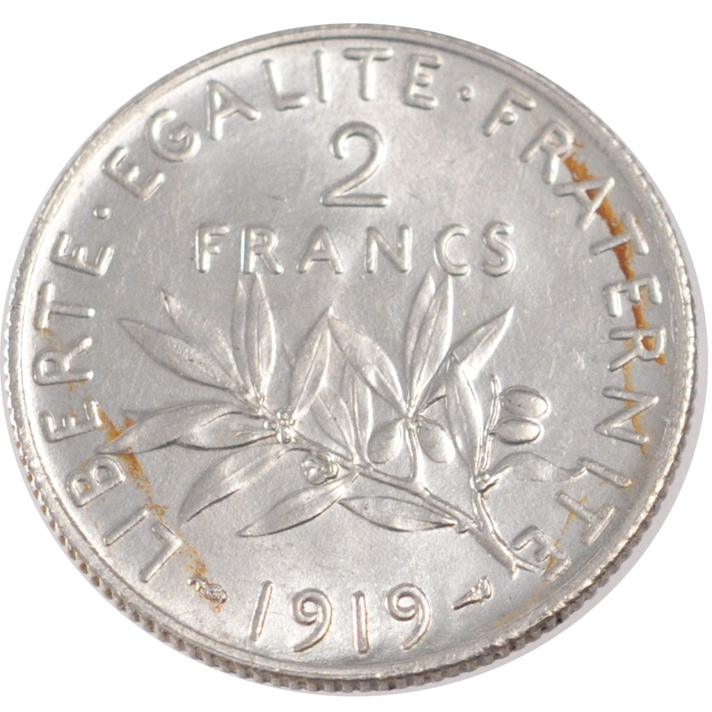 FRANCE, Semeuse, 2 Francs, 1919, Paris, KM #845.1, MS(60-62), Silver, 27,...