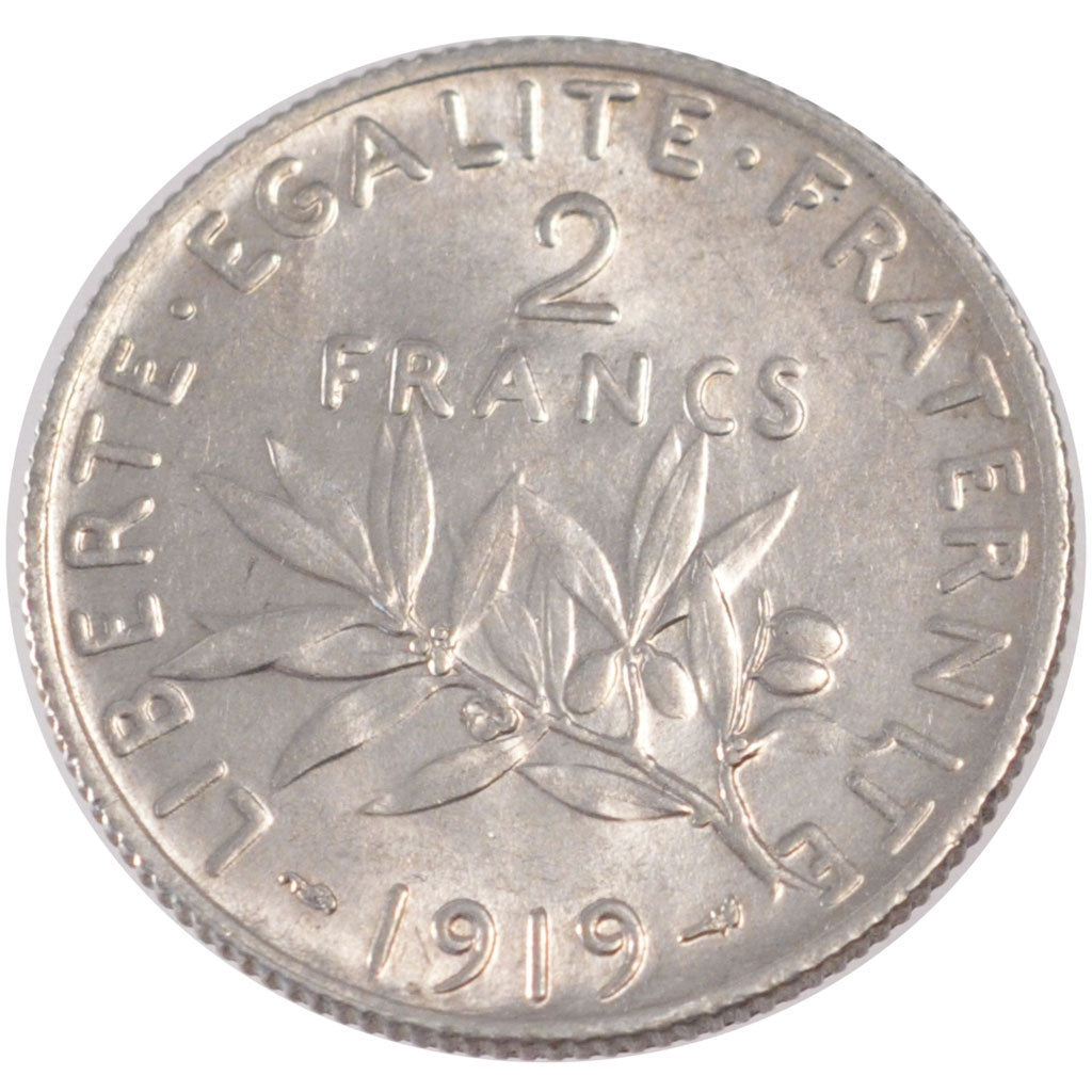 FRANCE, Semeuse, 2 Francs, 1919, Paris, KM #845.1, MS(60-62), Silver, 27,...