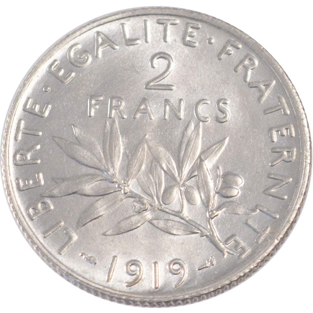FRANCE, Semeuse, 2 Francs, 1919, Paris, KM #845.1, MS(60-62), Silver, 27,...