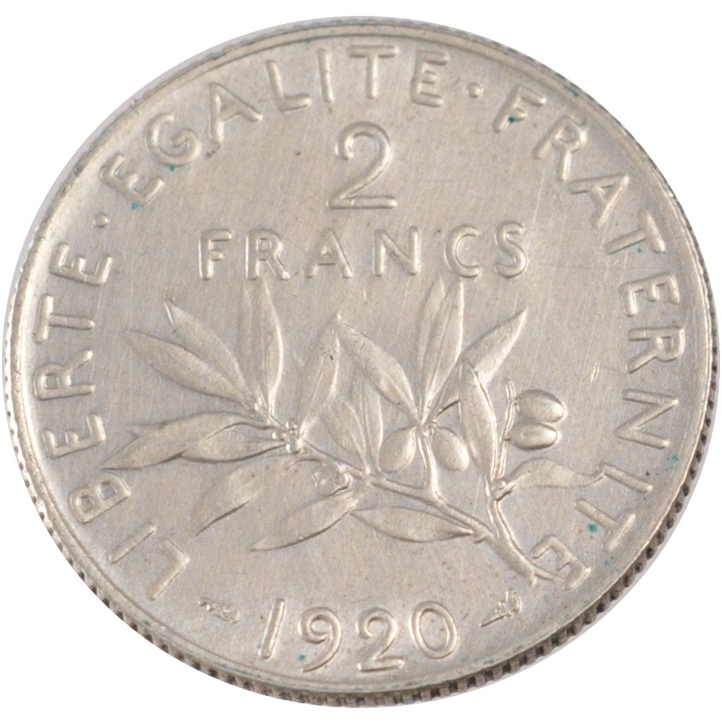 FRANCE, Semeuse, 2 Francs, 1920, Paris, KM #845.1, MS(60-62), Silver, 27,...
