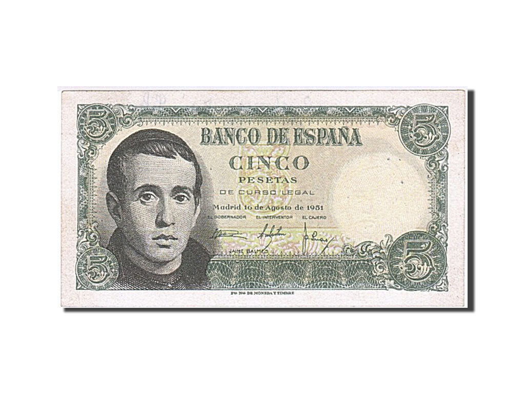 Spain, 5 Pesetas, 1951, KM #140a, 1951-08-16, AU(50-53), A 1473239