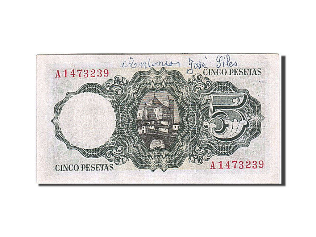 Spain, 5 Pesetas, 1951, KM #140a, 1951-08-16, AU(50-53), A 1473239