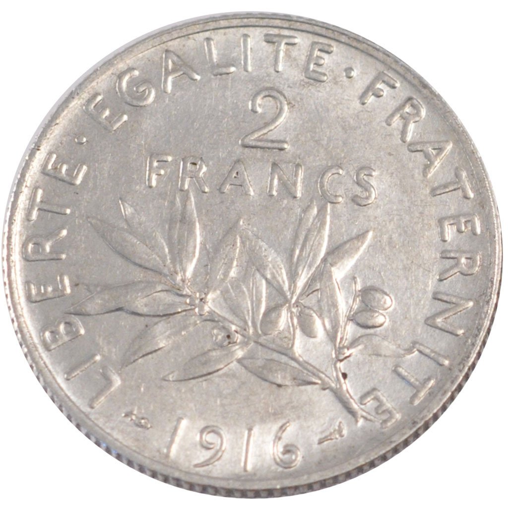 FRANCE, Semeuse, 2 Francs, 1916, Paris, KM #845.1, AU(55-58), Silver, 27,...