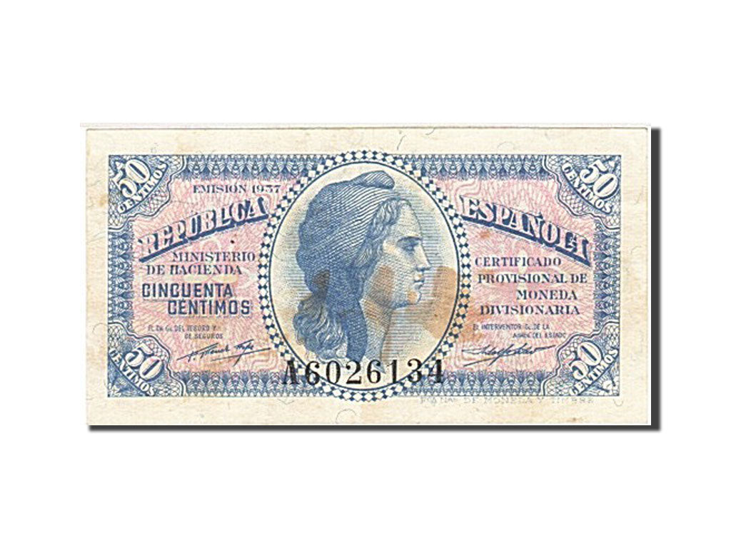 Spain, 50 Centimos, 1937, KM #93, VF(30-35), A 6026134