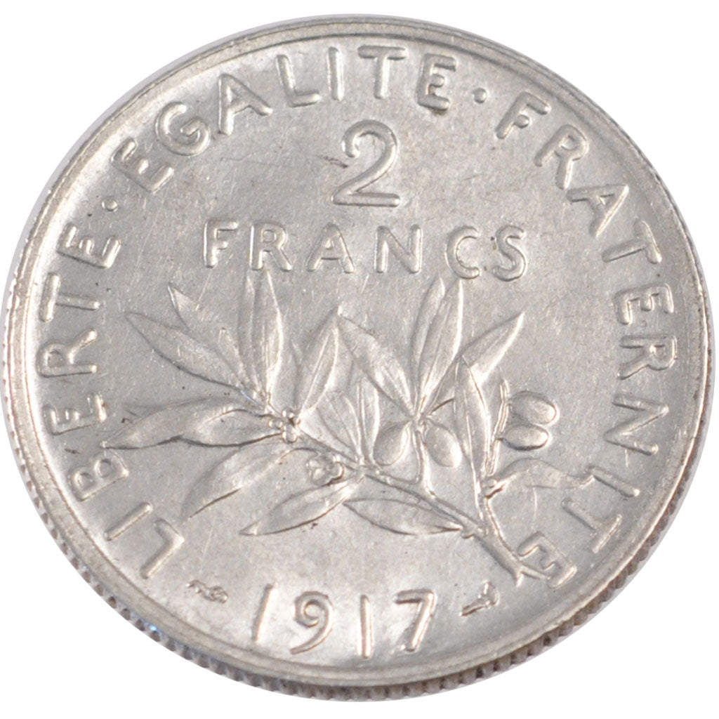 FRANCE, Semeuse, 2 Francs, 1917, Paris, KM #845.1, MS(60-62), Silver, 27,...