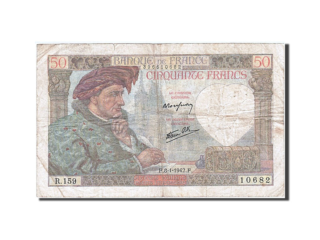 Banknote, France, 50 Francs, 50 F 1940-1942 ''Jacques Coeur'', 1942, 1942-01-08
