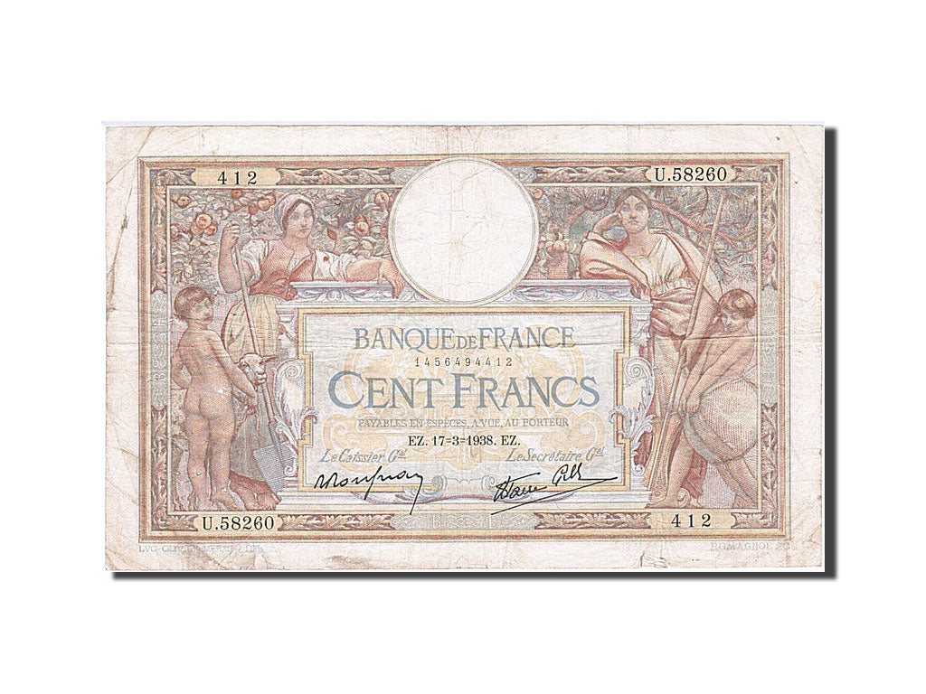 Francia, 100 Francs, 100 F 1908-1939 ''Luc Olivier Merson'', 1938, KM:86b, 19...