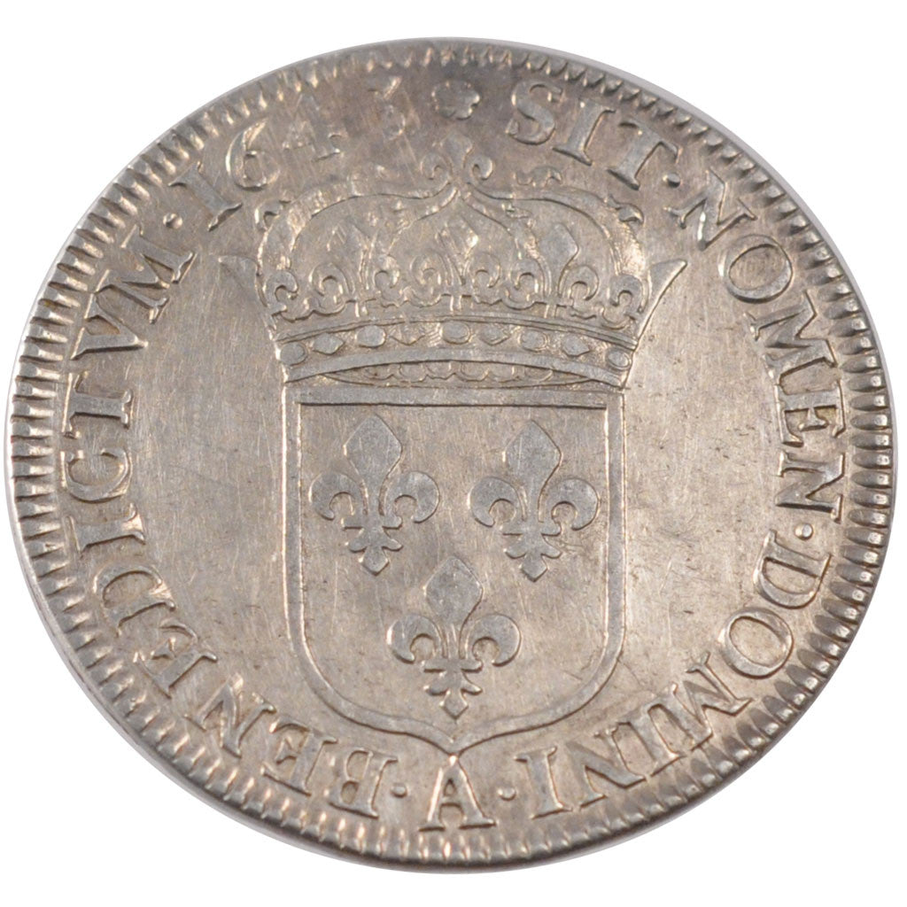 Moneda, Francia, Louis XIV, 1/2 Écu à la mèche courte, 1/2 Ecu, 1643, Paris