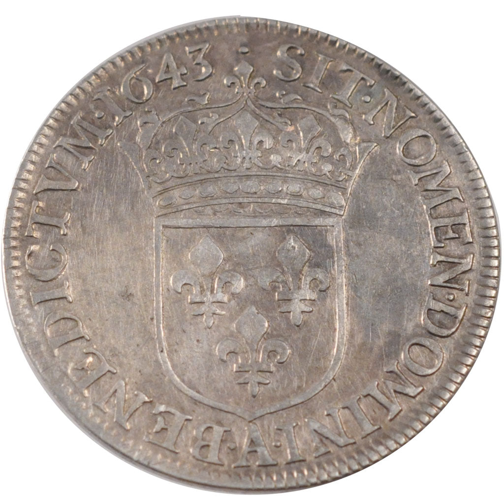 FRANCE, 1/2 Ecu, 1643, Paris, EF(40-45), Silver, Gadoury #50, 13.46