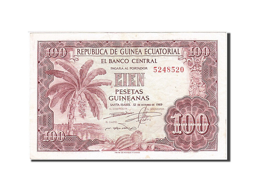Equatorial Guinea, 100 Pesetas Guineanas, 1969, KM #1, 1969-10-12, EF(40-45),...