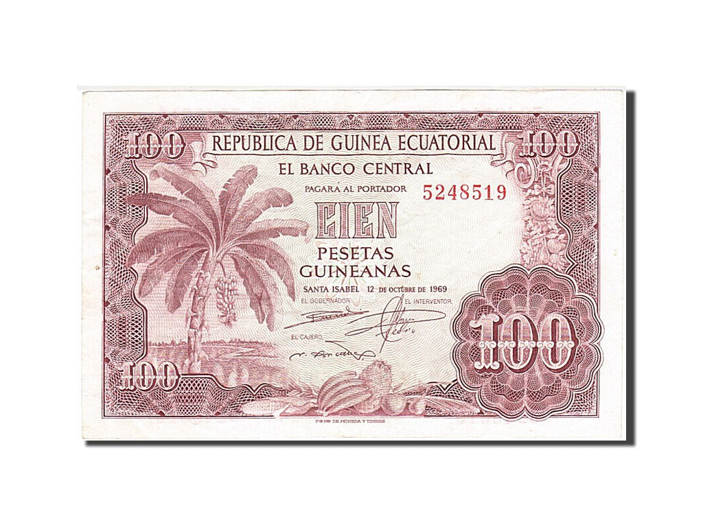 Equatorial Guinea, 100 Pesetas Guineanas, 1969, KM #1, 1969-10-12, AU(50-53),...