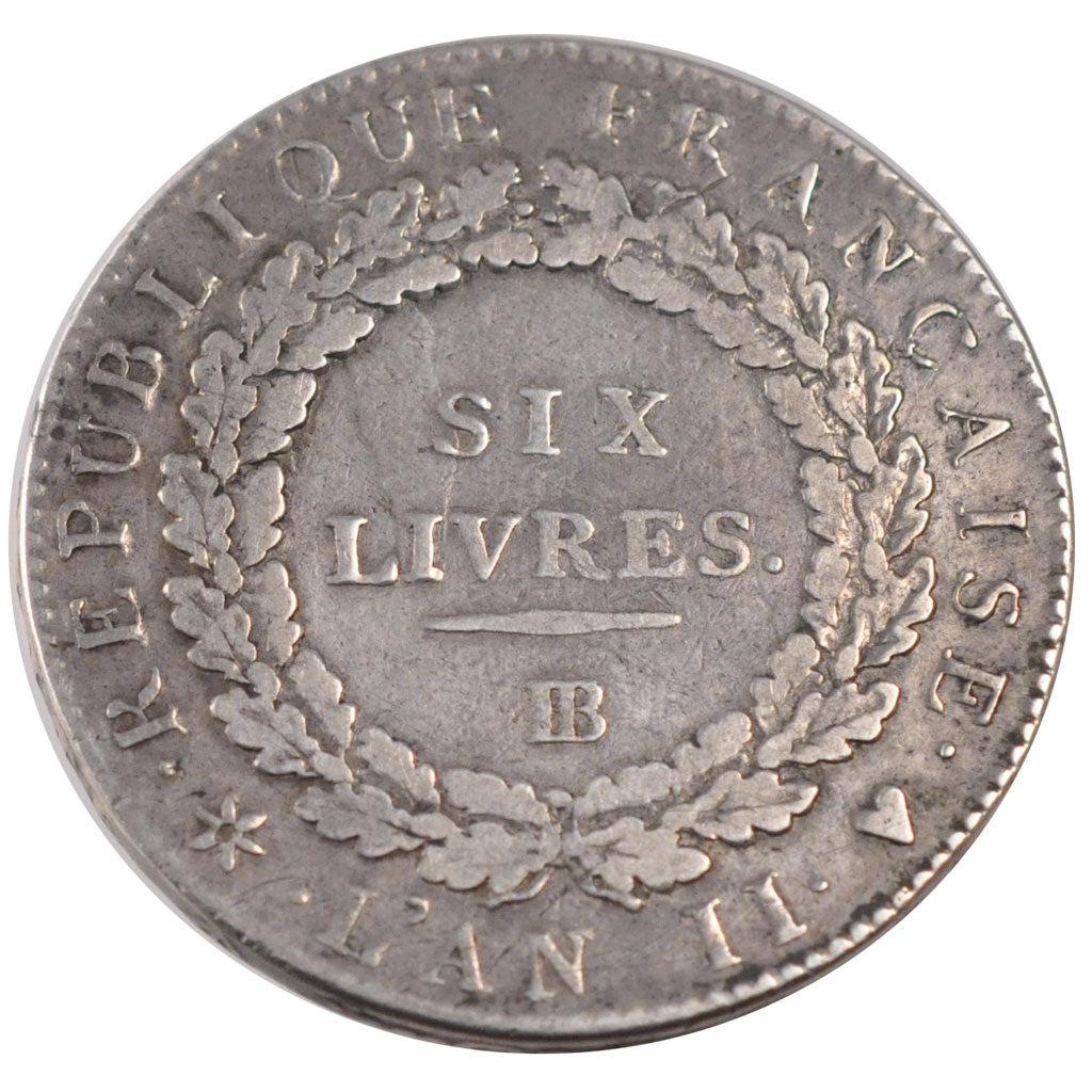 FRANCE, Écu de 6 livres française, 6 Livres, 1793, Strasbourg, KM #625.2, EF...