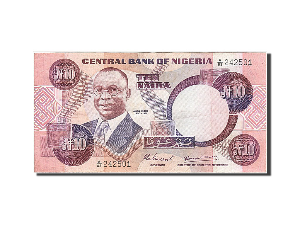 Nigeria, 10 Naira, KM #25a, EF(40-45), A/83 242501