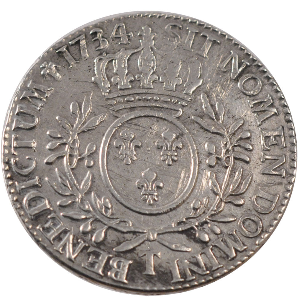 FRANCE, Écu aux branches d'olivier, ECU, 1734, Nantes, KM #486.20, EF(40-45), ..
