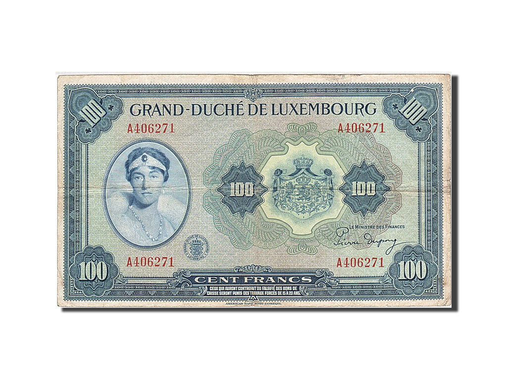Luxembourg, 100 Francs, 1944, KM #47a, VF(20-25), A406271