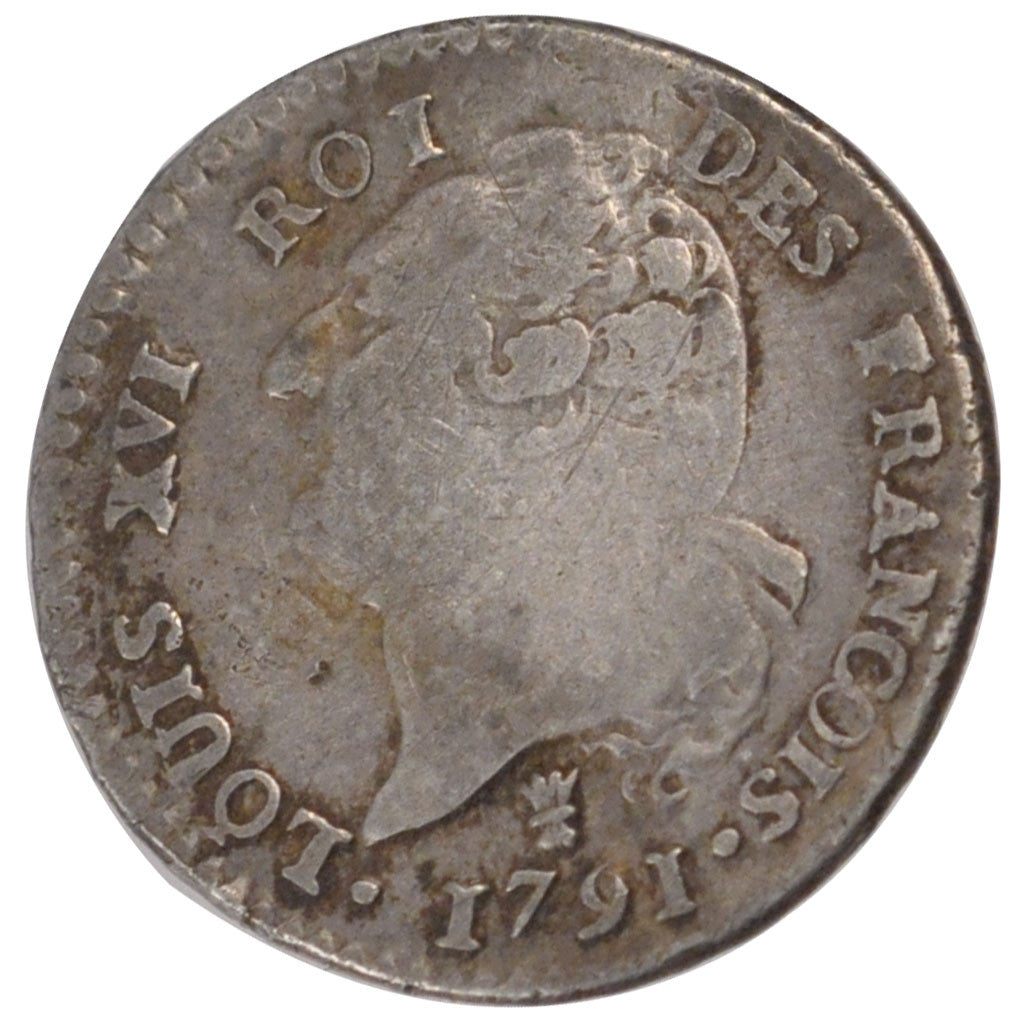 FRANCE, 15 sols françois, 15 Sols, 1/8 ECU, 1791, Limoges, KM #604.5, VF(20-25),