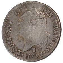 FRANCE, 15 sols françois, 15 Sols, 1/8 ECU, 1791, Limoges, KM #604.5, VF(20-25),