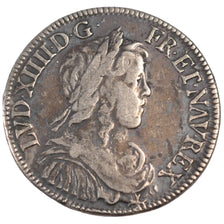 FRANCE, 1/2 Écu à la mèche longue, 1/2 ECU, 1651, Paris, KM #164.1, VF(30-35), S