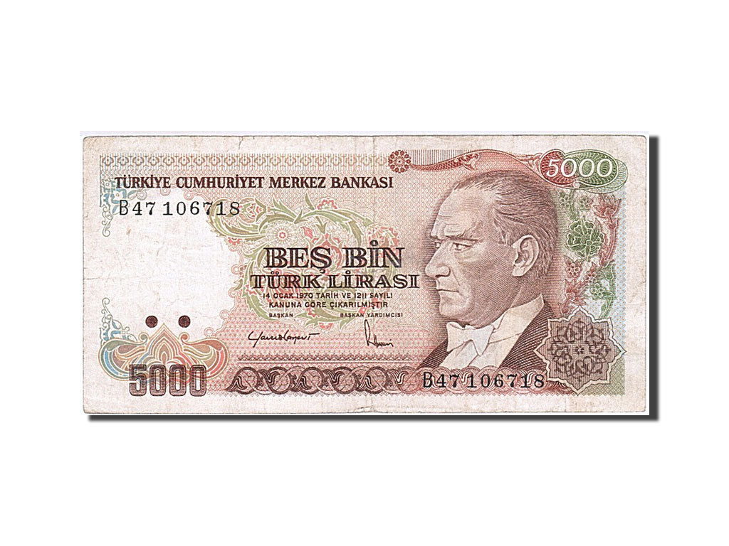 Turkey, 5000 Lira, 1970, KM #197, VF(20-25), B47 106718
