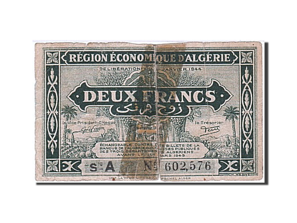 Banconote, Algeria, 2 Francs, 1944, B
