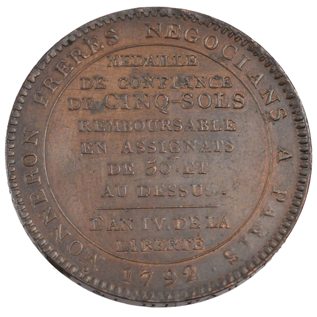 Francia, 5 Sols, 1792, Birmingham, SPL-, Bronzo, Brandon:223B