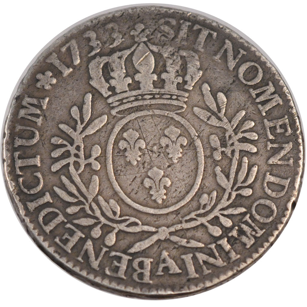 FRANCE, Écu aux branches d'olivier, ECU, 1733, Paris, KM #486.1, VF(20-25), ...
