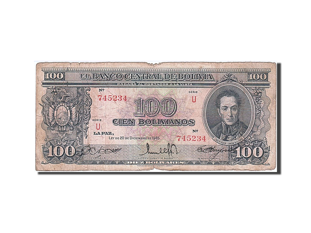 Bolivia, 100 Bolivianos, 1945, KM #142, VF(20-25), U 745234