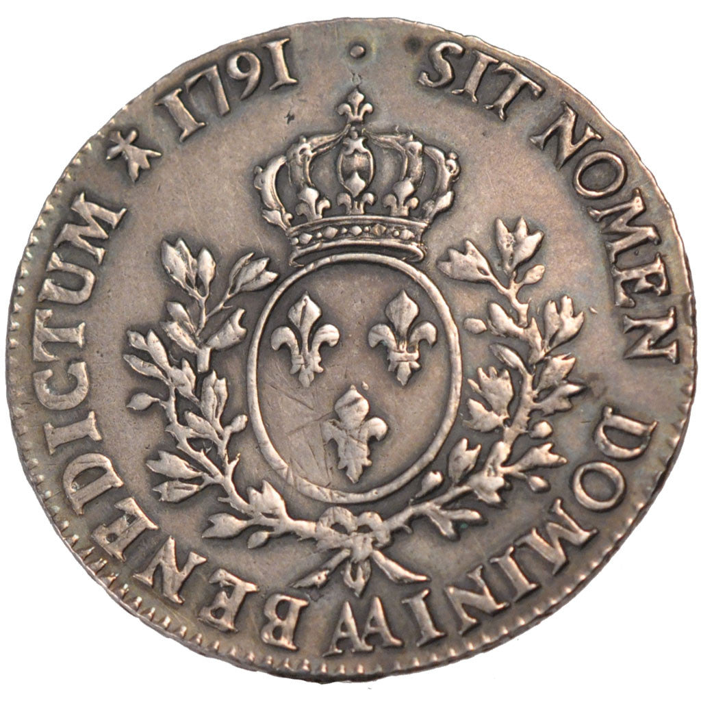 FRANCE, Écu aux branches d'olivier, ECU, 1791, Metz, KM #564.2, EF(40-45), ...