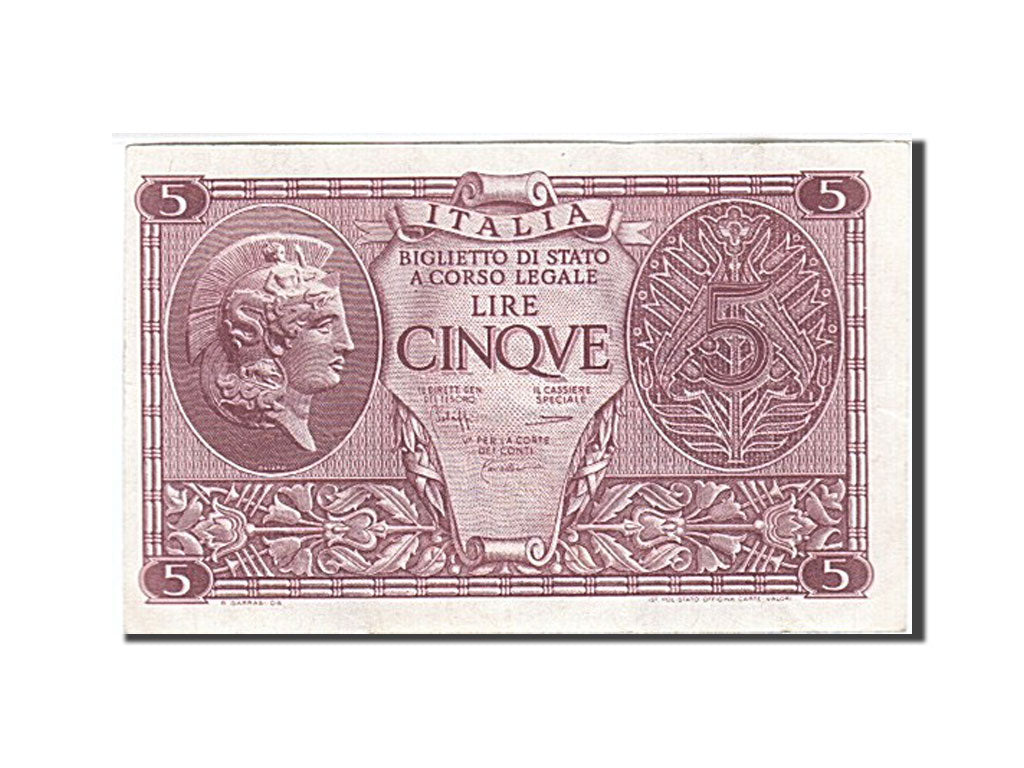 Italy, 5 Lire, 1944, KM #31c, 1944-11-23, EF(40-45), 0860 445845