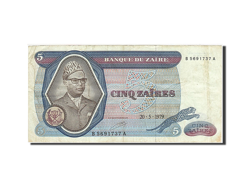 Zaïre, 5 Zaïres, 1979, KM #22a, 1979-05-20, VF(20-25), B 5691737 A