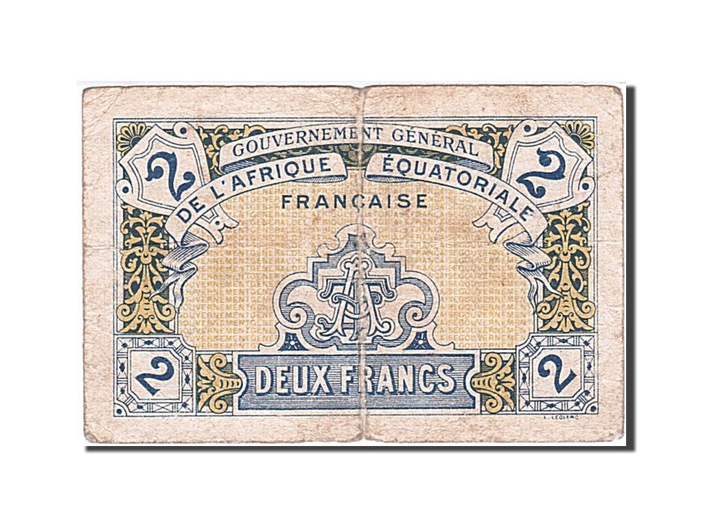 French Equatorial Africa, 2 Francs, 1917, KM #3, VG(8-10), 044508
