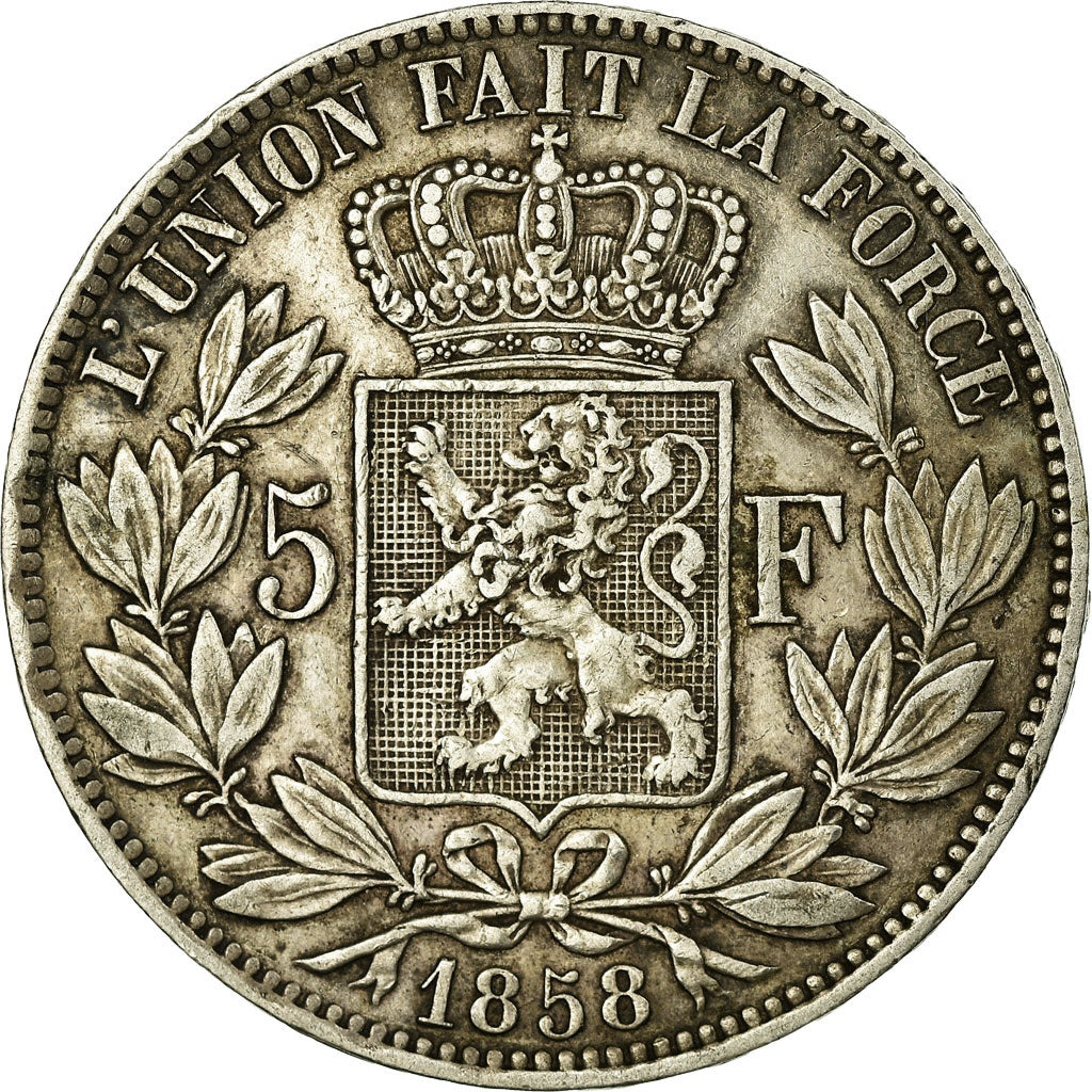 Coin, Belgium, Leopold I, 5 Francs, 5 Frank, 1858, EF(40-45), Silver, KM:17