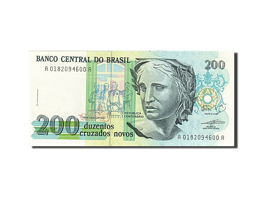 Brazil, 200 Cruzados Novos, 1989, KM #221a, UNC(65-70), A 0182094600 A
