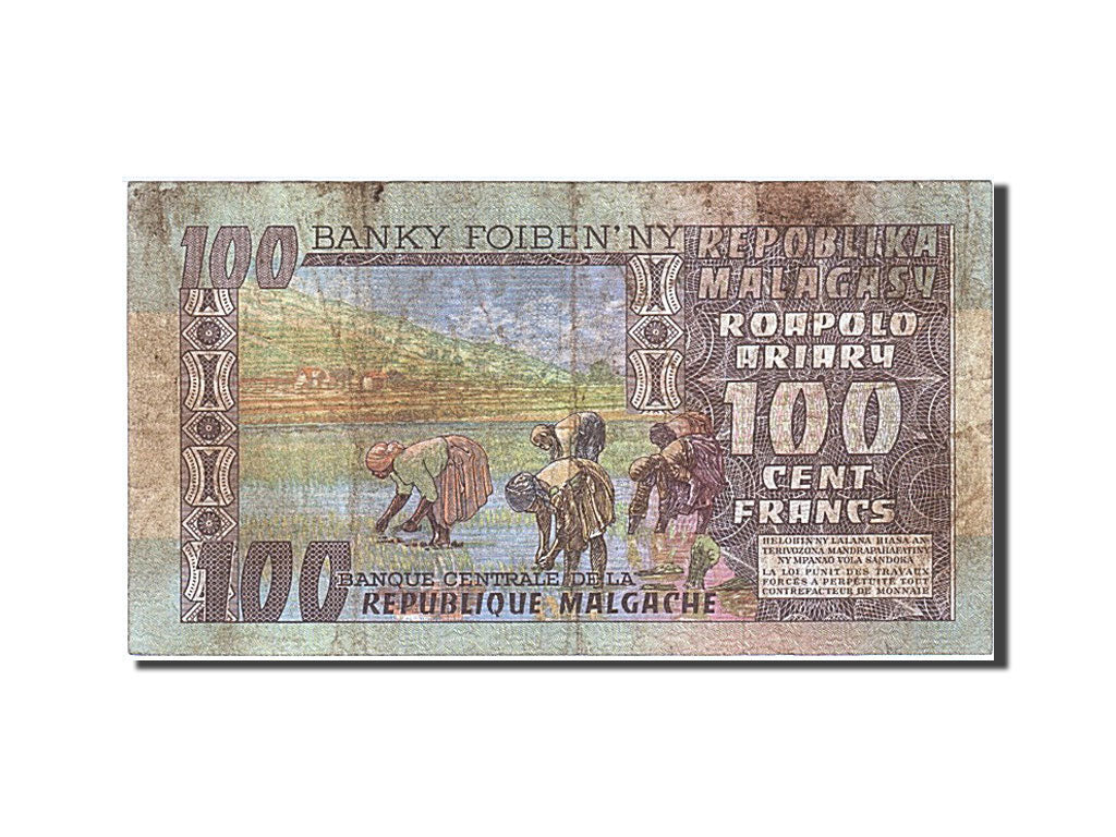 Madagascar, 100 Francs =  20 Ariary, KM #63a, EF(40-45), A/68 487671