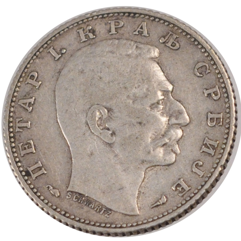 SERBIA, Dinar, 1915, KM #25.1, EF(40-45), Silver, 22.5, 4.98