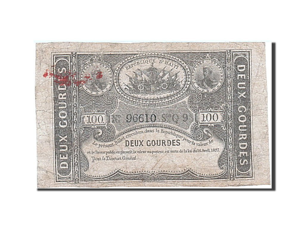 Haiti, 2 Gourdes, 1827, KM #35, 1827-04-16, VF(20-25), Q9 96610