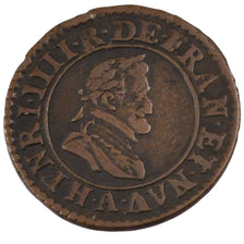 FRANCE, Double Tournois, 1599, Paris, EF(40-45), Copper, Duplessy #1273, 2.88